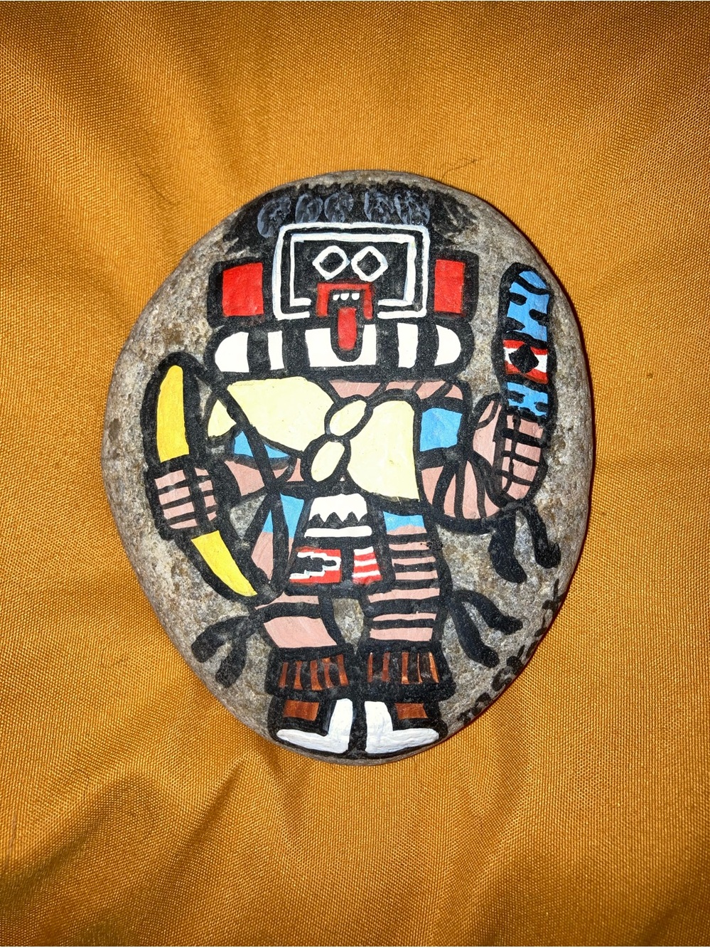 Kachina Left Handed Paperweight Hopi Pueblo Hand Painted Stone  Signed M Stark
